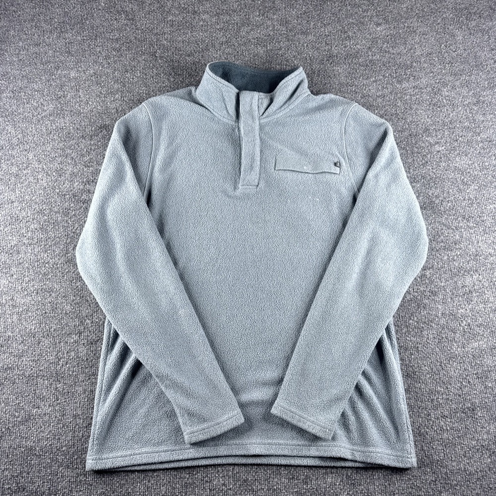 Free Fly Sweater Mens M Blue Bamboo Fleece Snap Mock Neck Pullover Pocket